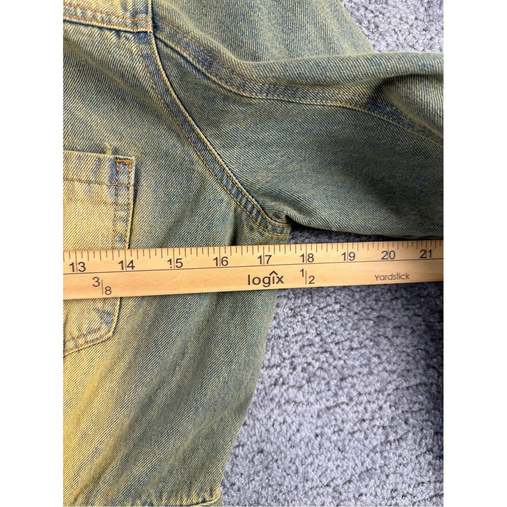 Fashion Nova Treat You Well Vintage Wash Denim Jumpsuit Green Yellow Medium NEW - Picture 6 of 10